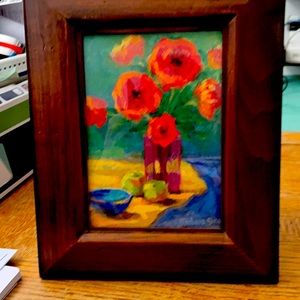 Little floral painting by Barbara Sokol. Original